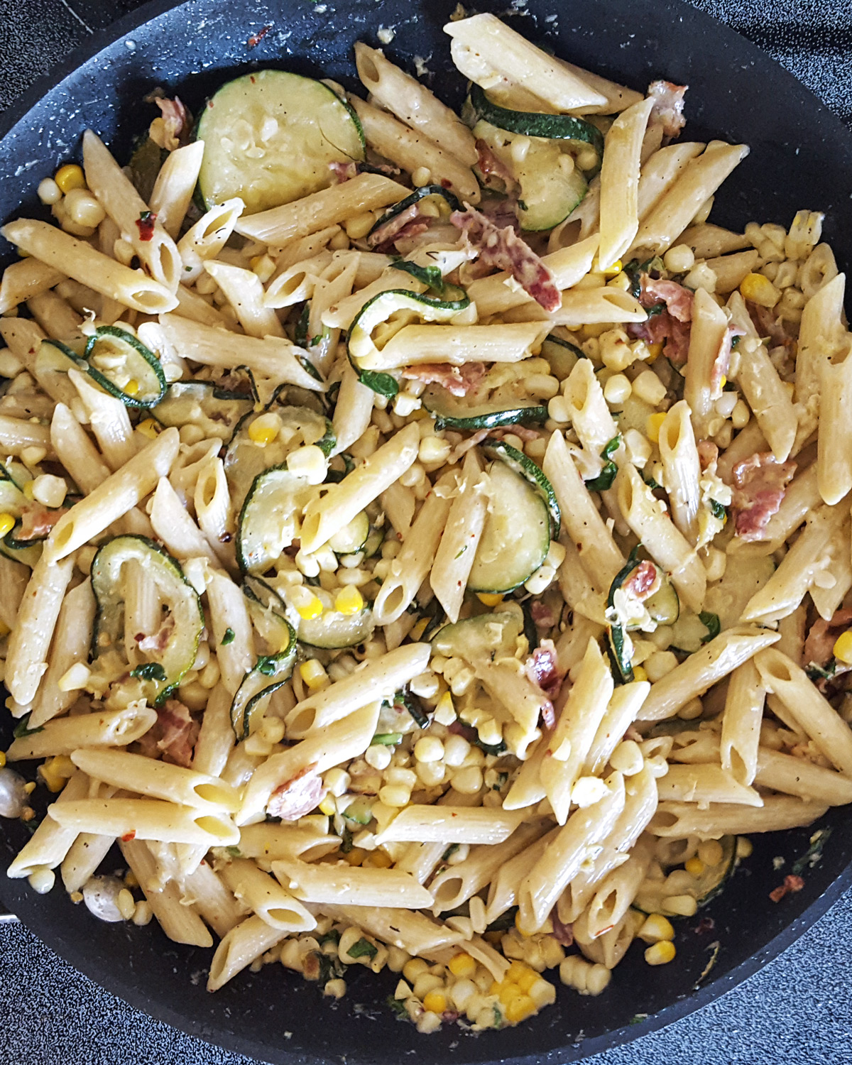 Creamy Corn & Zucchini Summer Skillet Pasta - Feast In Thyme